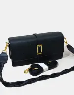 Black Braided Strap Sling Bag White - Image 2